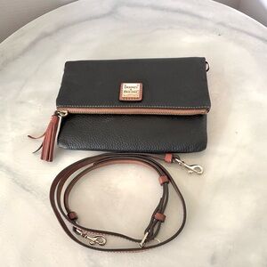 Dooney & Bourke Black Pebble Leather Crossbody with Brown Strap